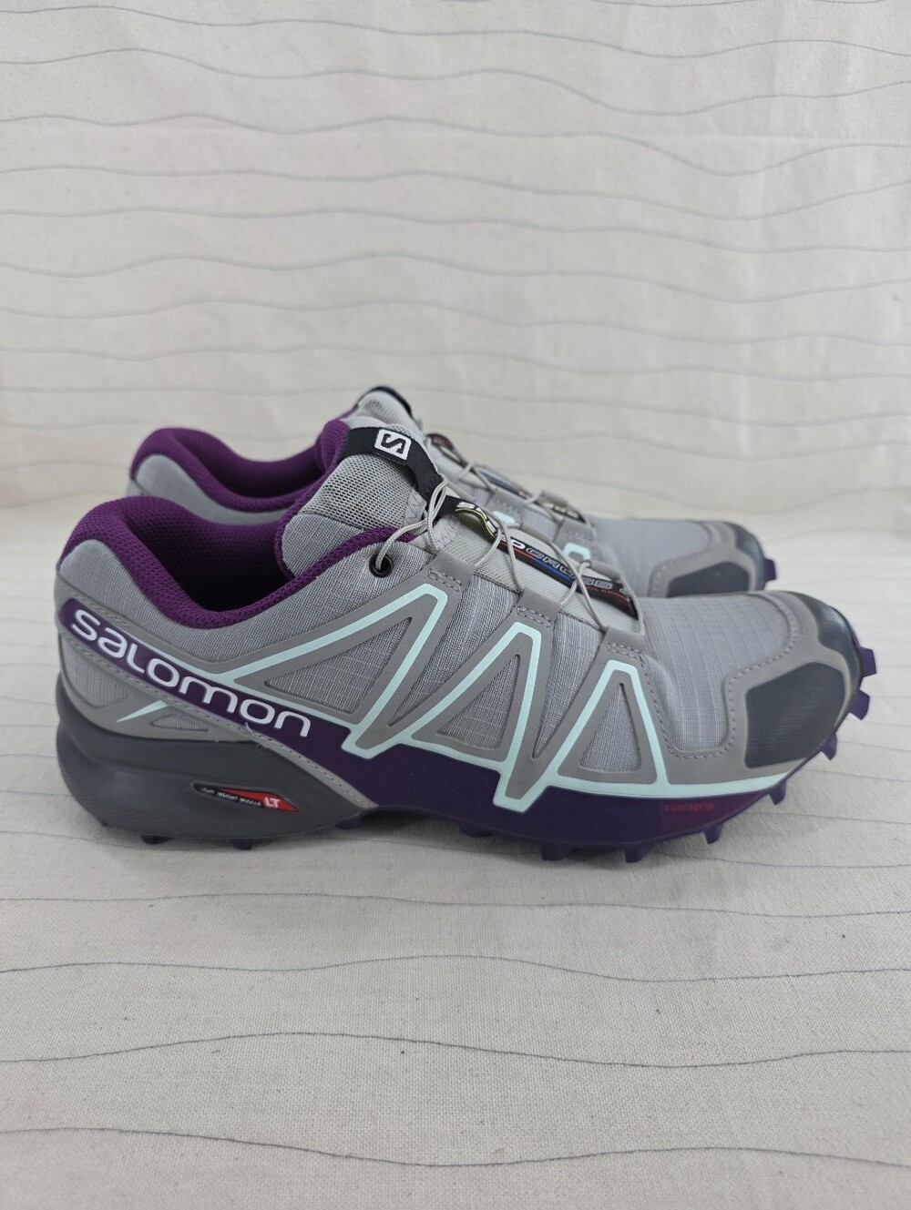 Salomon Womens Speedcross 4 Gray Purple Trail Running Shoes 394664 Size 10